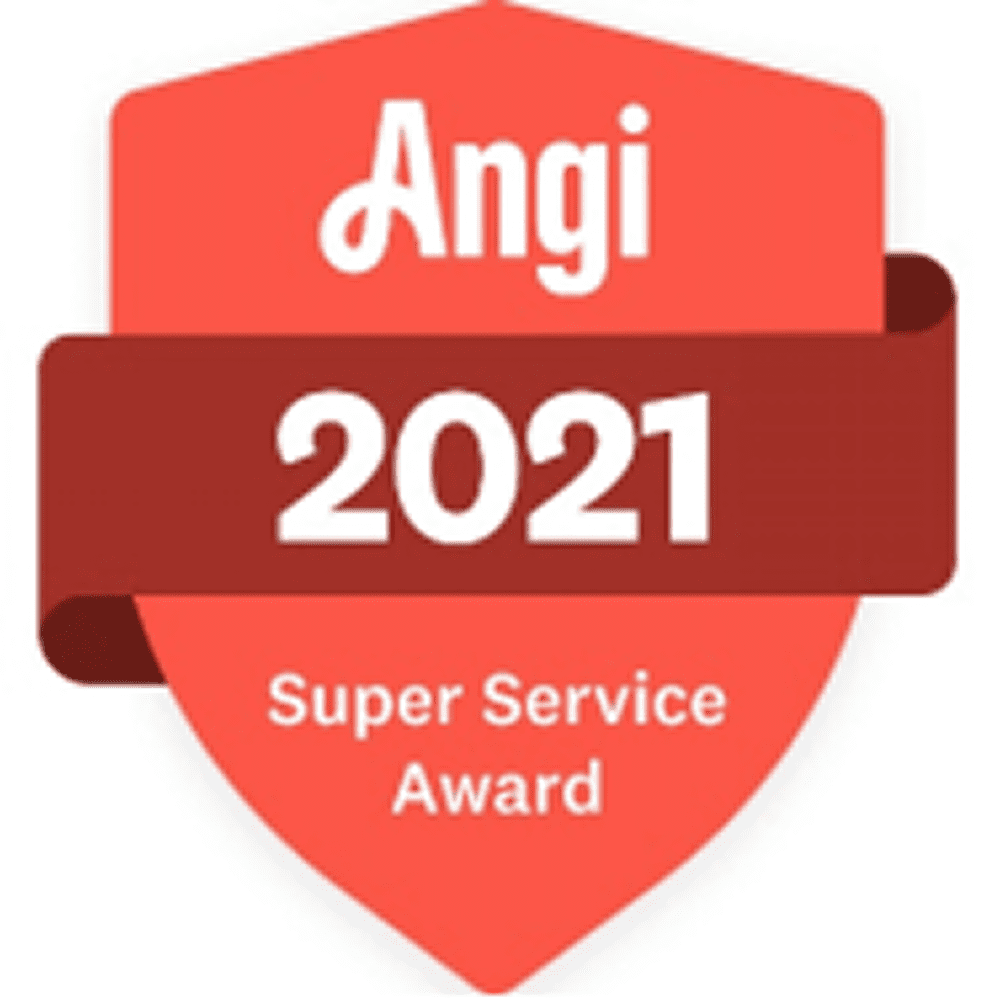 Red Angi 2021 Super Service Award badge.