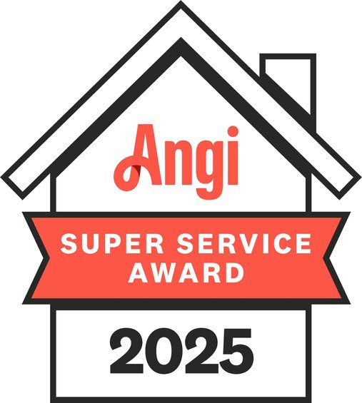 Angi 2025 Super Service Award logo with a red ribbon.