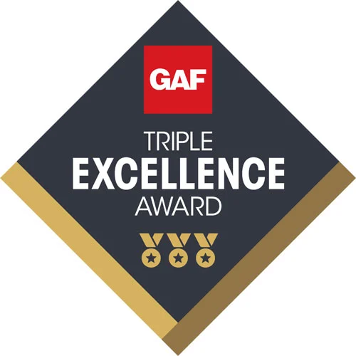 GAF Triple Excellence Award logo with three gold medals.